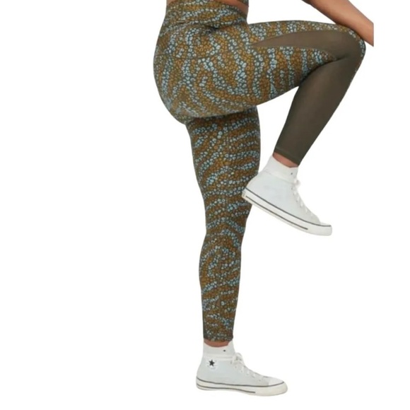 aerie Pants - Aerie Offline Green/Blue Floral Mesh Side High Waisted Leggings size Small EUC